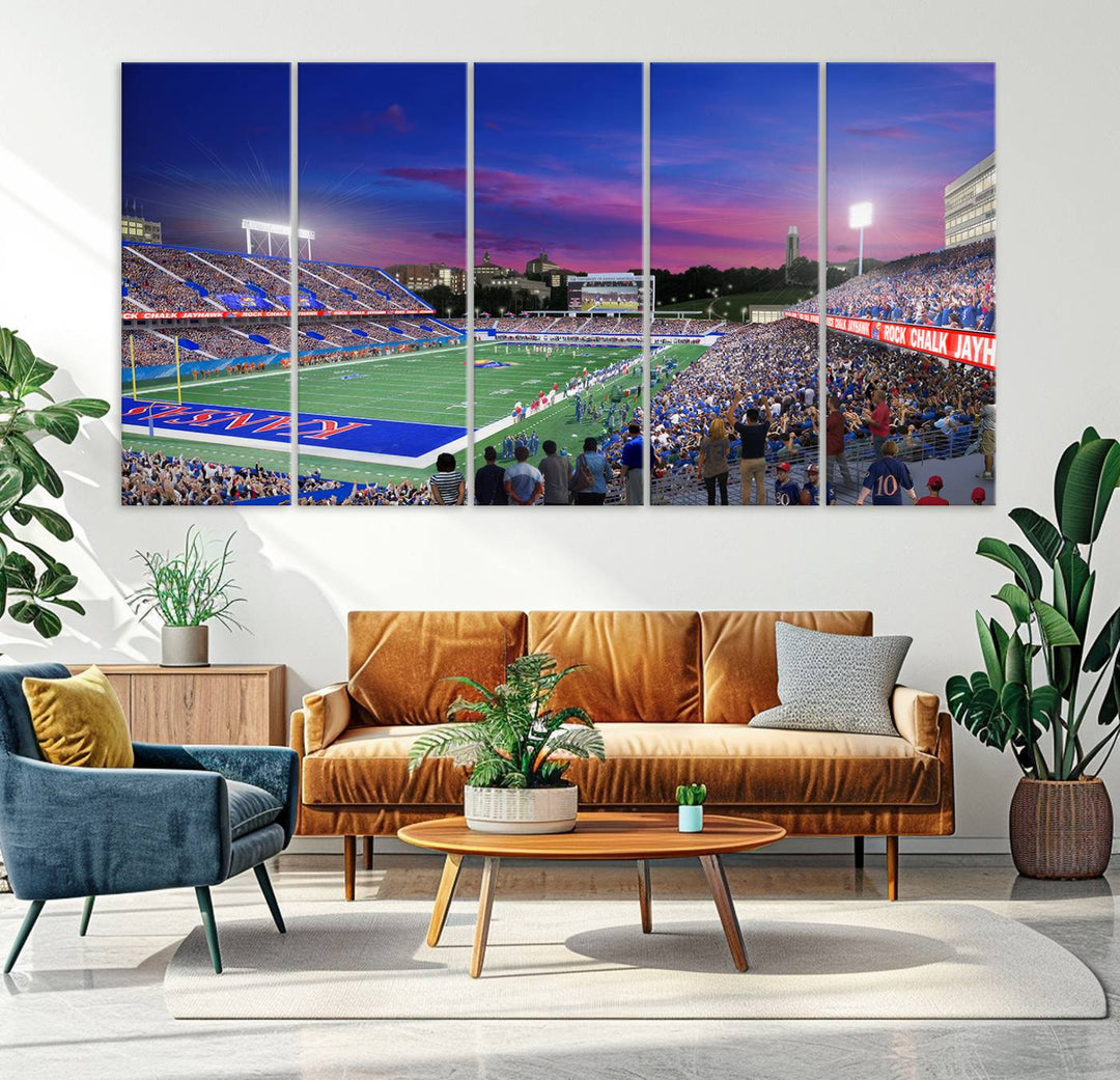 University of Kansas Jayhawks Football Team Print - Lawrence Kansas Memorial Stadium Wall Art Canvas Print