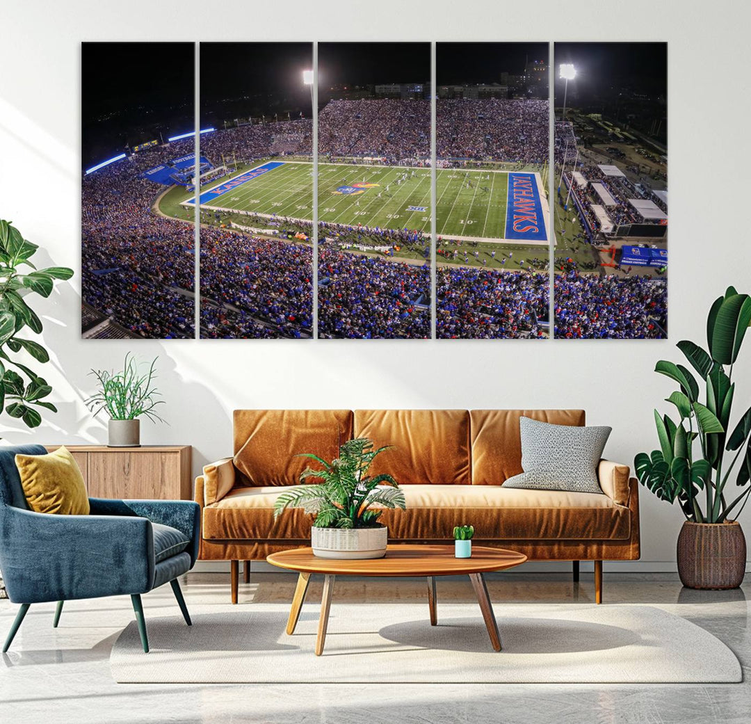 University of Kansas Jayhawks Football Team Print - Lawrence Kansas Memorial Stadium Wall Art Canvas Print