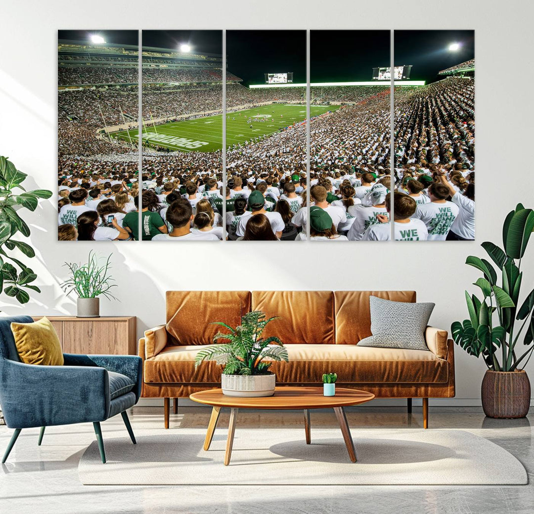 Michigan State Spartans Football Team Print - East Lansing Spartan Stadium Wall Art Canvas Print