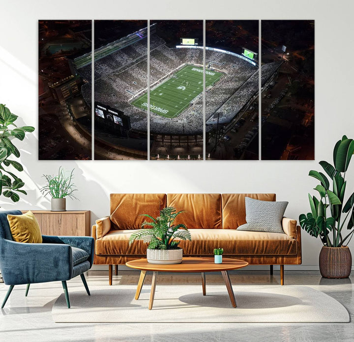 Michigan State Spartans Football Team Print - East Lansing Spartan Stadium Wall Art Canvas Print