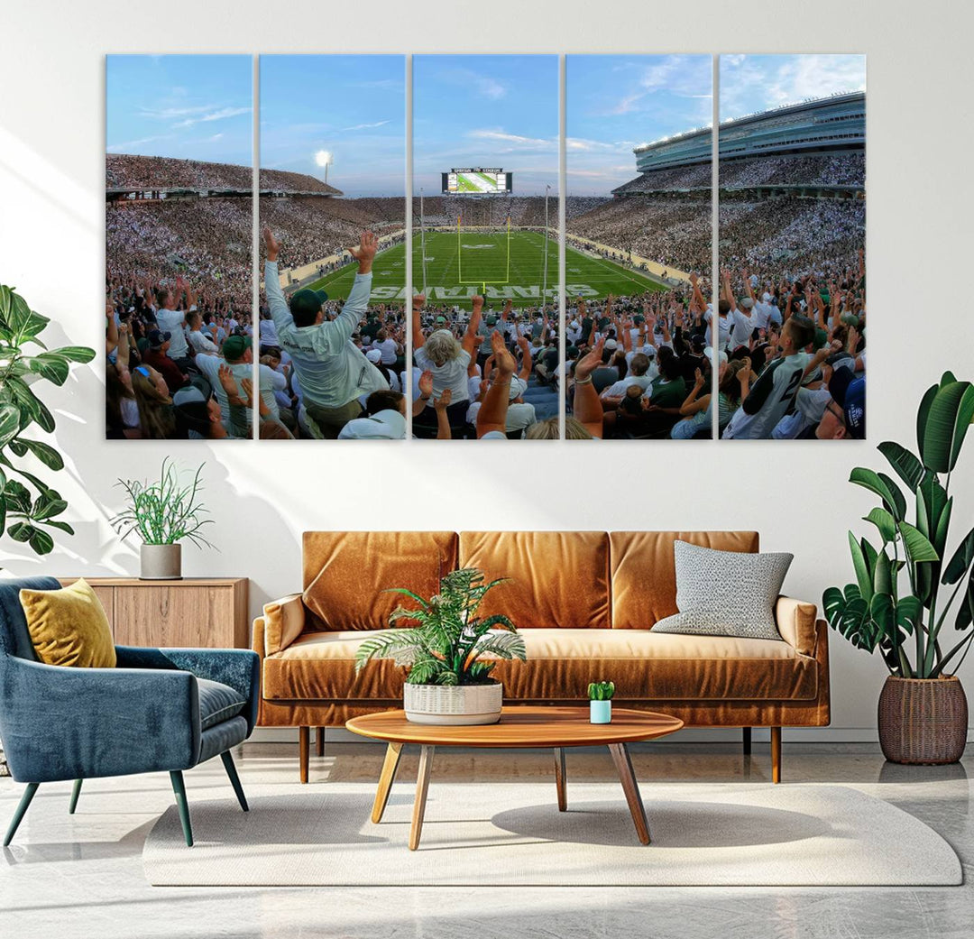 Michigan State Spartans Football Team Print - East Lansing Spartan Stadium Wall Art Canvas Print