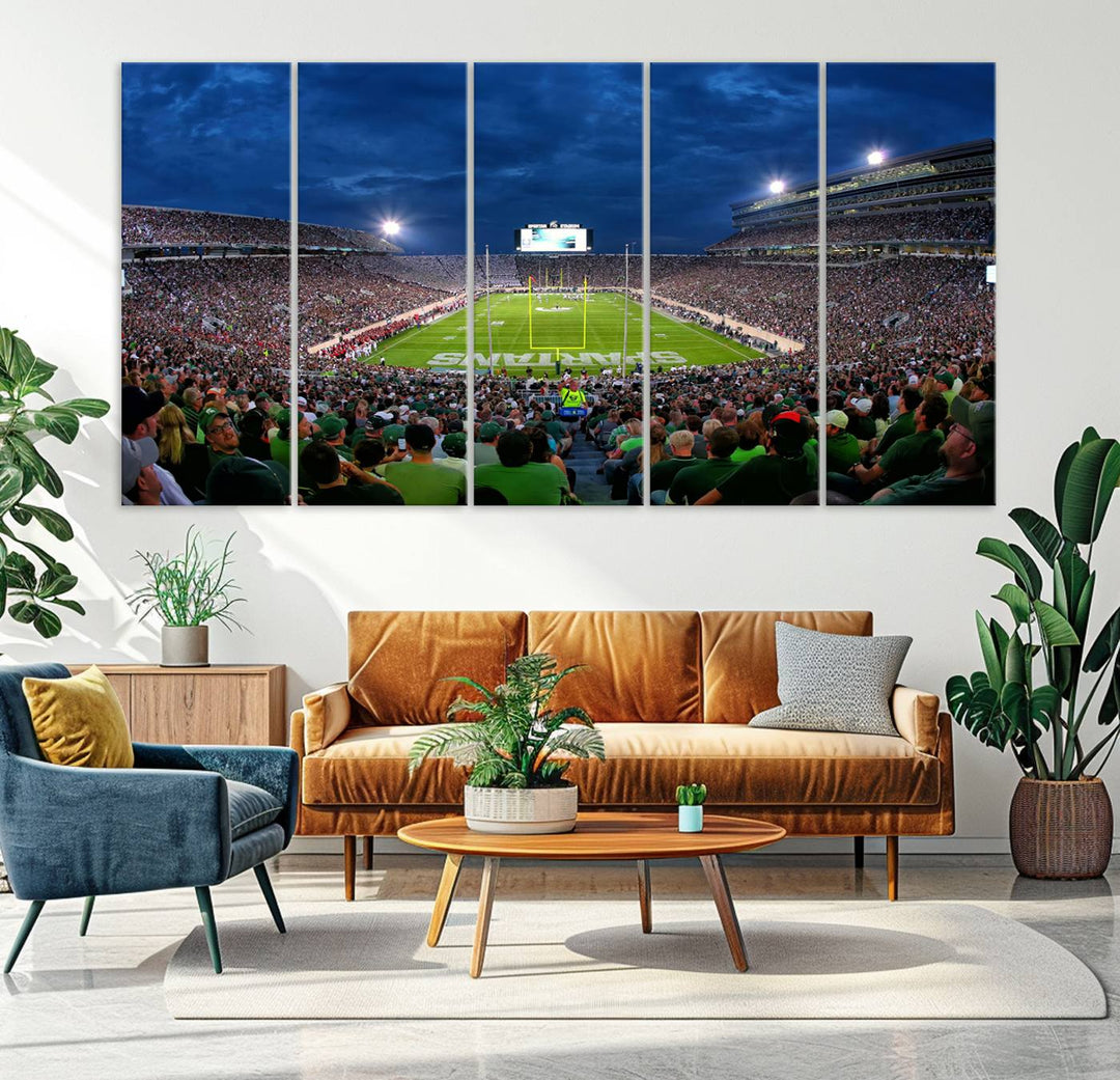 Michigan State Spartans Football Team Print - East Lansing Spartan Stadium Wall Art Canvas Print