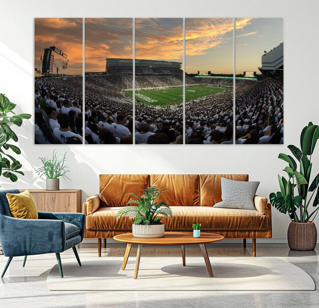 Michigan State Spartans Football Team Print - East Lansing Spartan Stadium Wall Art Canvas Print