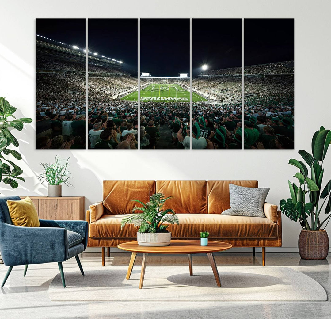 Michigan State Spartans Football Team Print - East Lansing Spartan Stadium Wall Art Canvas Print