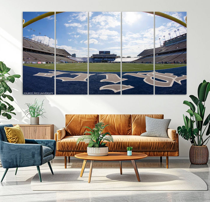 Rice University Owls Football Team Print - Houston Rice Stadium Wall Art Canvas Print