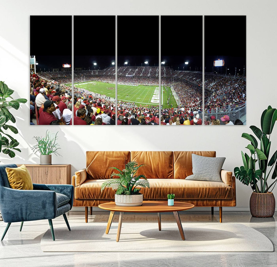 This Stanford University Cardinal Football Team canvas print, depicting fans in red filling Stanford Stadium at night, is perfect.