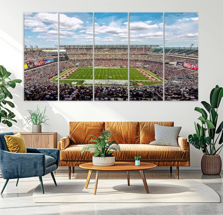 The Temple University Owls Athletics canvas print of a game at Lincoln Financial Field.