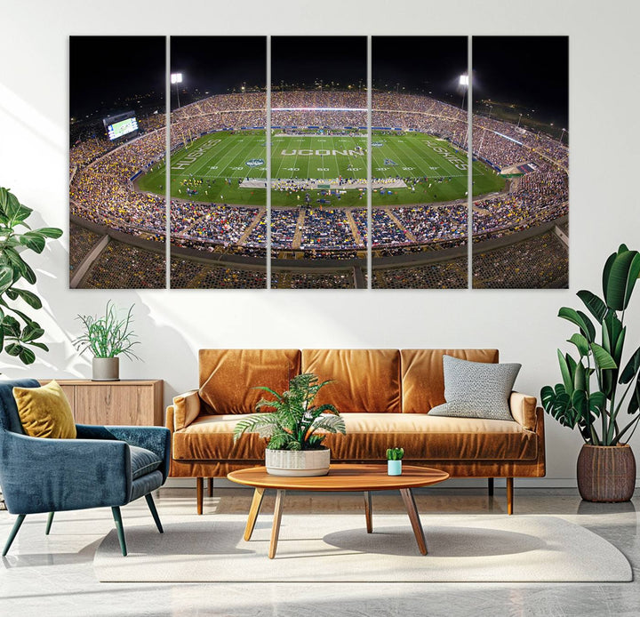 The University of Connecticut UCONN Huskies Football Team Print - East Hartford Pratt & Whitney Stadium Wall Art Canvas Print