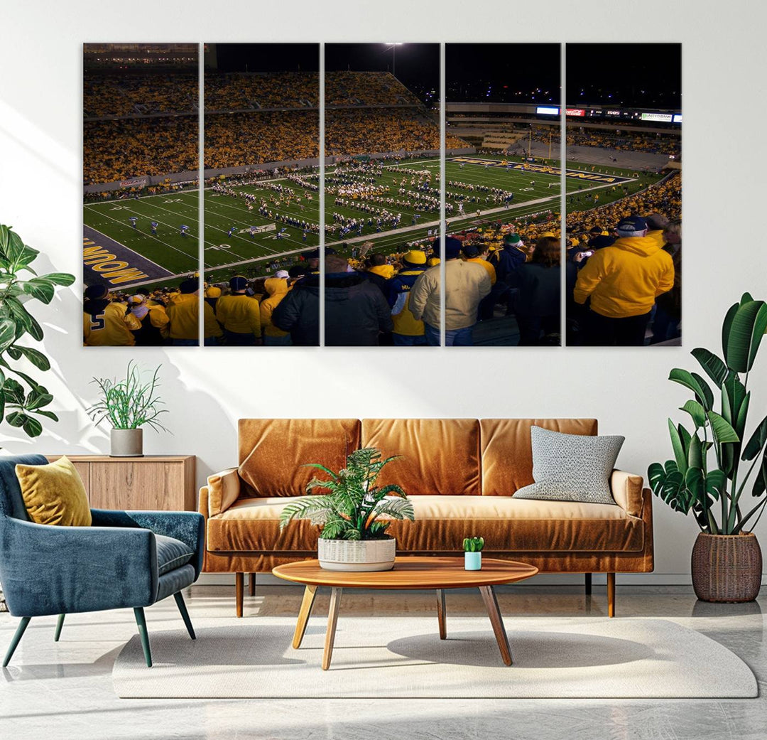 West Virginia Uni Mountaineers Football Canvas Wall Art Print.