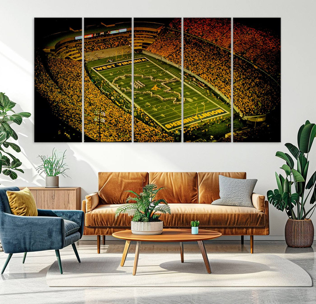 West Virginia University Mountaineers Football Team Print - Milan Puskar Stadium Canvas Print Wall Art, Morgantown City Print