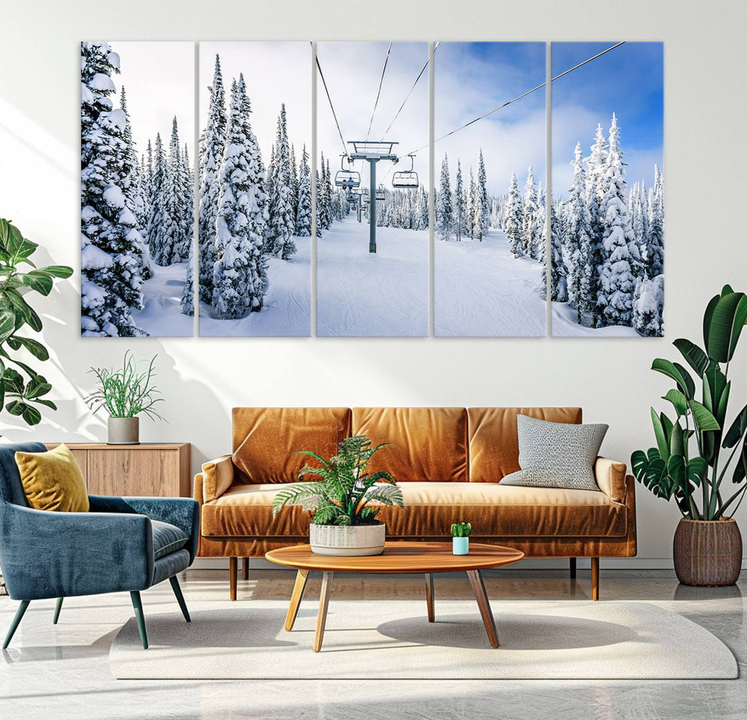 Winter Ski Lift Landscape Wall Art | Snowy Mountain Adventure | Framed and Ready to Hang | Perfect for Cabin Wall Art, Farmhouse Decor