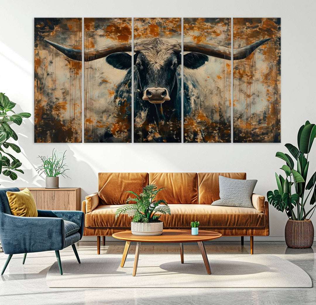 Abstract Longhorn Bull Wall Art | Rustic Western Wall Decor | Framed and Ready to Hang | Ideal for Farmhouse, Lodge, and Barn Decor