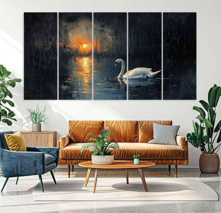 Abstract Swan on Water Wall Art Canvas Print - Elegant Nature Scene for Modern Home Decor