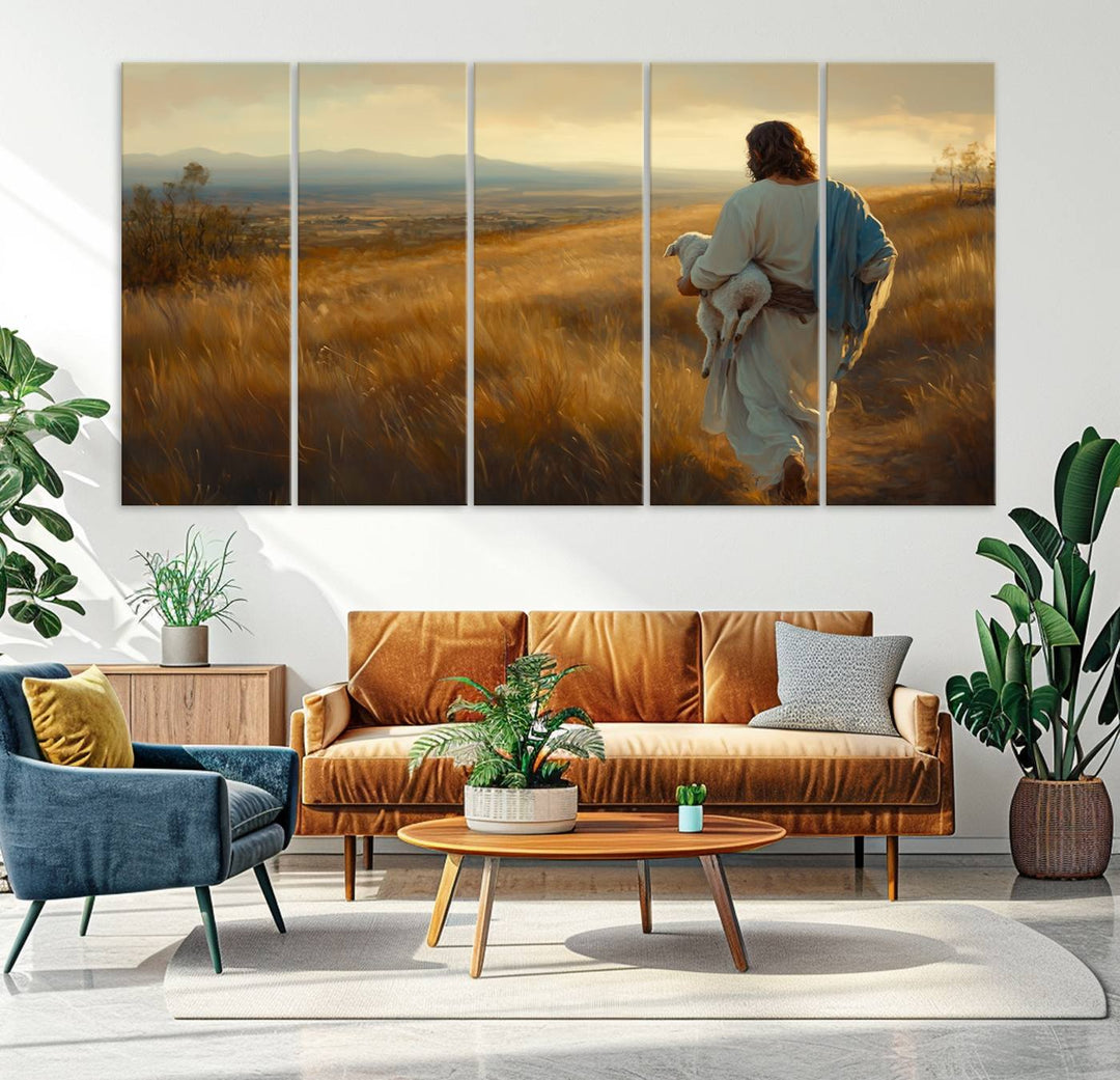 Jesus the Good Shepherd Wall Art Canvas Print - Inspirational Christian Religious Print for Prayer Room Decor