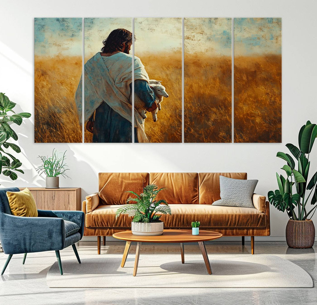 Jesus the Good Shepherd Wall Art Canvas Print - Inspirational Christian Religious Print for Prayer Room Decor