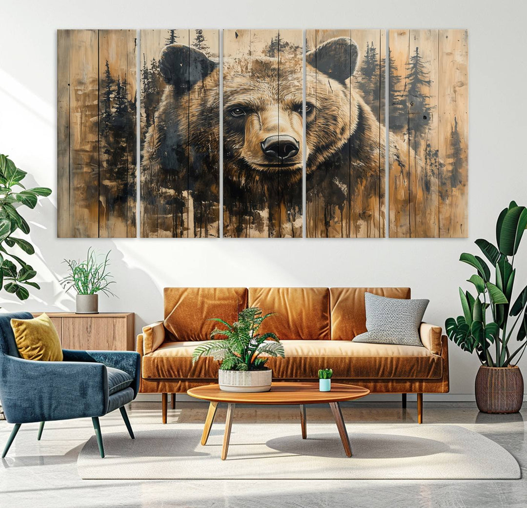 Rustic Bear Wall Art Canvas Print | Framed & Ready to Hang | Rustic Animal Artwork for Living Room, Office, Cabin, or Nature-Inspired Décor