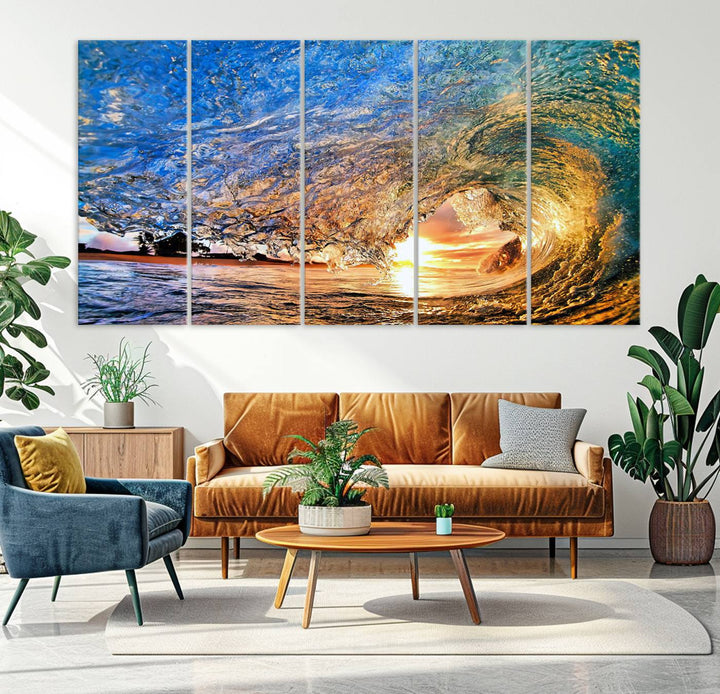 Ocean Wave at Sunset Canvas Print | Large Coastal Ocean Wall Art Print | Vibrant Beach Waves Art Print | Surf Lover Gift | Nautical Decor