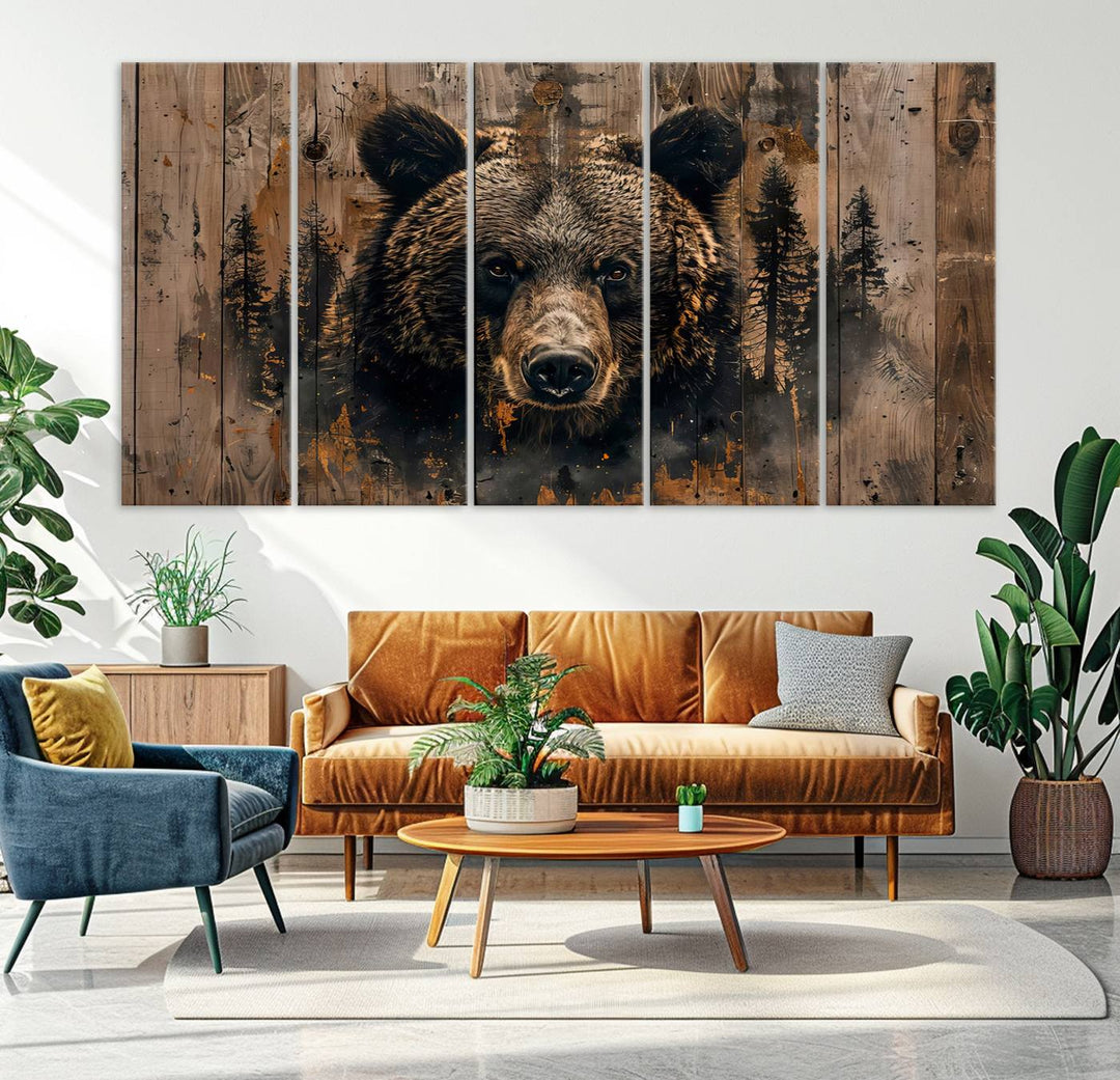 Rustic Bear Wall Art | Triptych Canvas Print | Rustic Cabin Wall Decor | Forest-Inspired Animal Art | Perfect for Farmhouse or Woodland Print