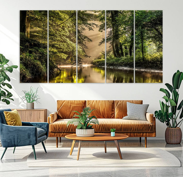 Forest River Landscape Wall Art | Ready to Hang Canvas Print | Perfect for Farmhouse Wall Decor, Cabin Wall Art, Nature-Inspired Home Décor