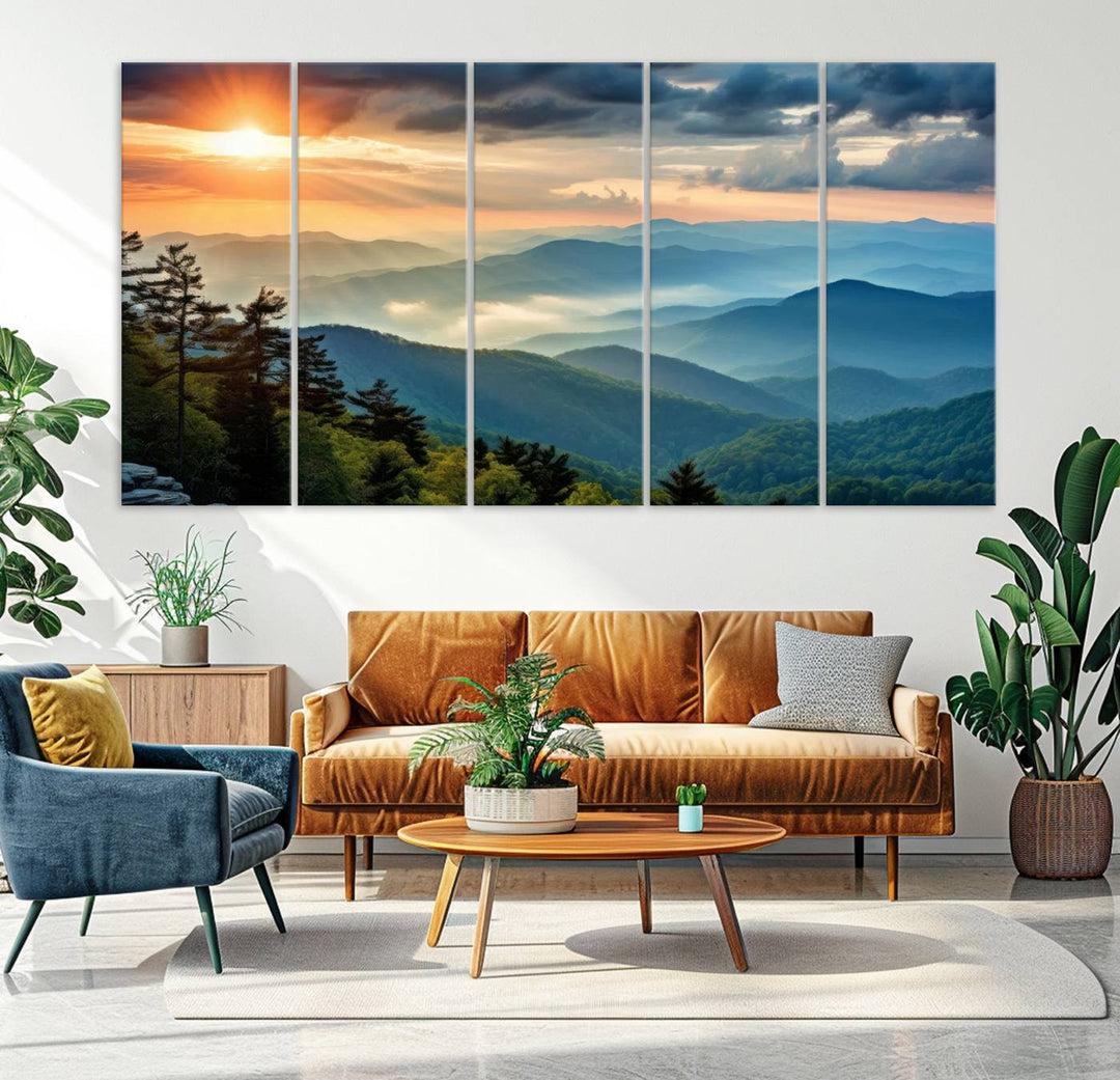 Sunrise Over Mountain Range Wall Art | Canvas Print Ready to Hang | Perfect for Farmhouse Wall Decor, Cabin Wall Art, Nature-Inspired Home