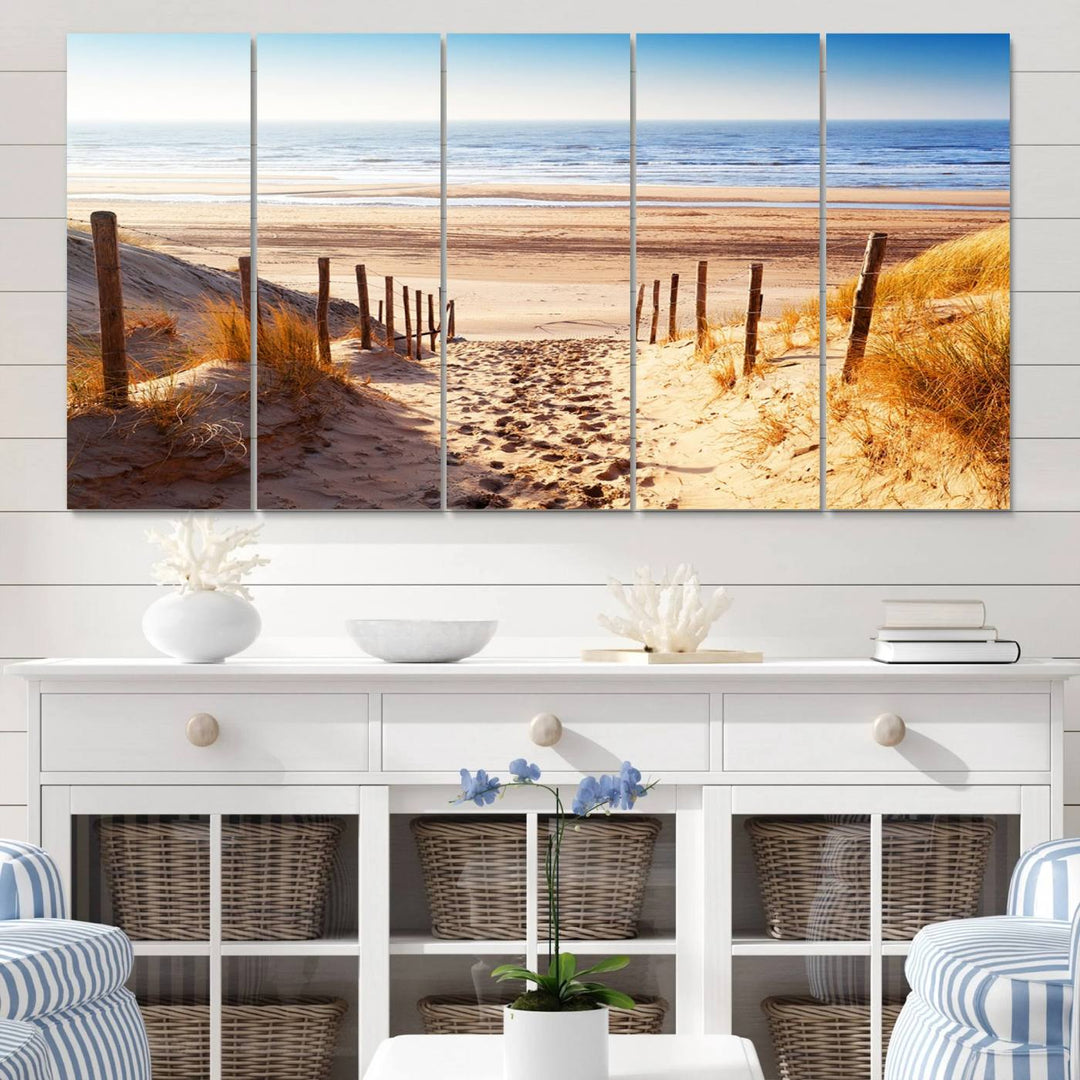 Serene Beach Path Canvas Art, Giclee Canvas Print with Gallery Wrap, Coastal Sand Dunes Wall Art Featuring Canon Print Quality