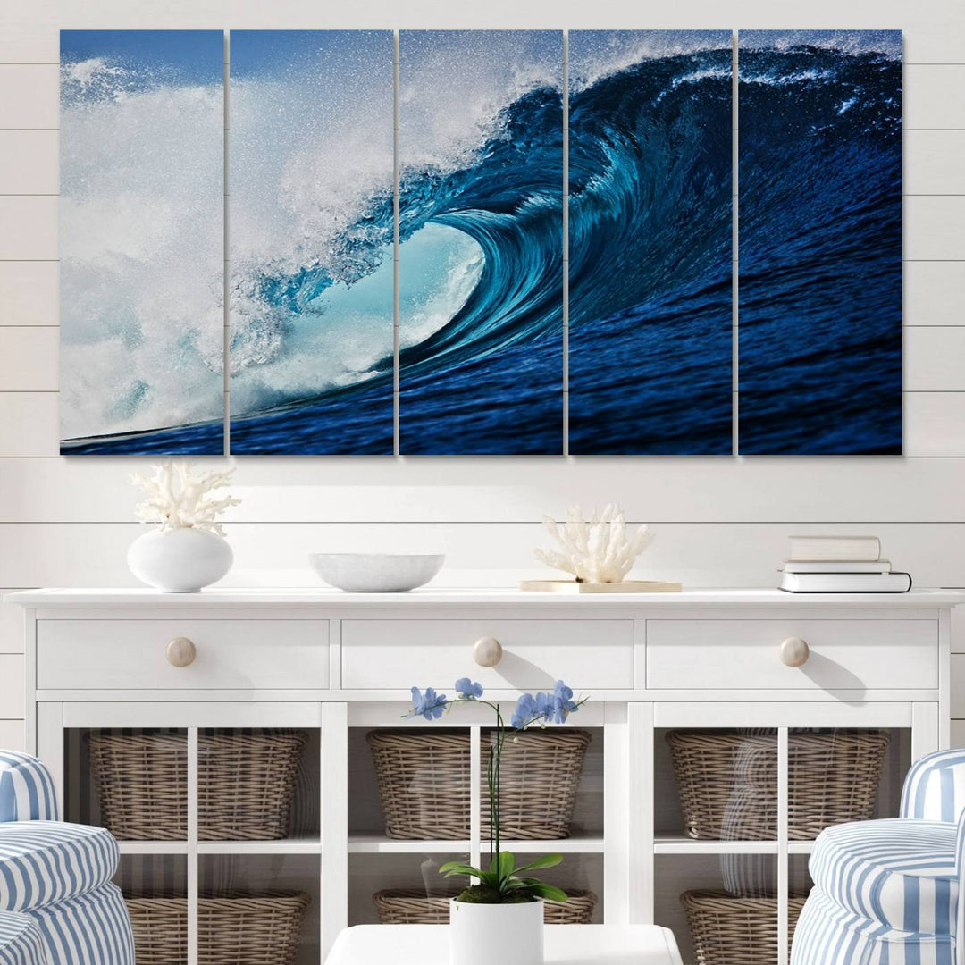 Ocean Wave at Sunset Canvas Art, Large Wall Print of Vibrant Water Waves, Coastal Art for Living Room and Dining Room Decor