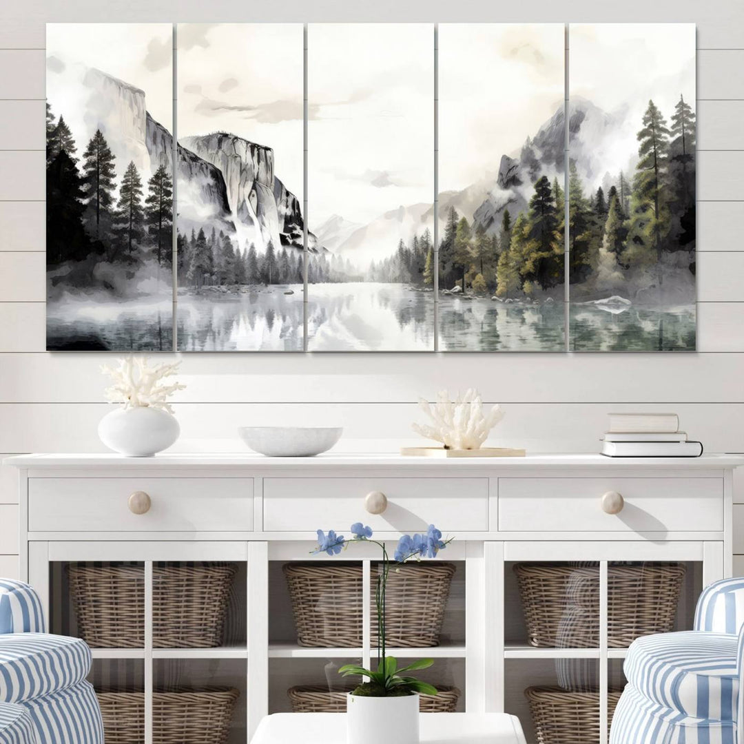 The Yosemite Valley Wall Art Canvas Print, a framed nature décor, is beautifully displayed.