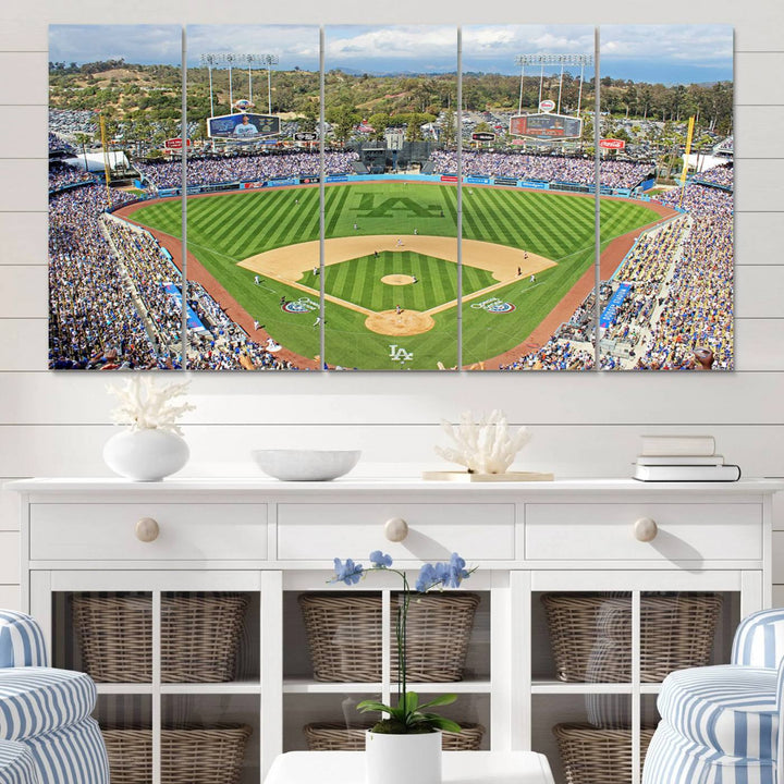 Aerial view of a sunny game day at Citi Field, captured in a 3-panel canvas print wall art.