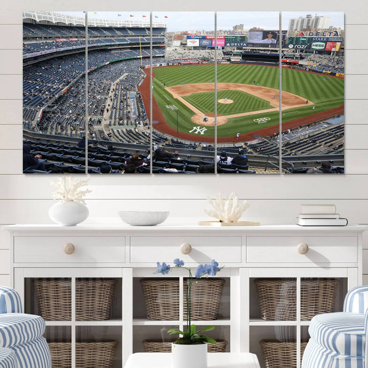 Aerial view of Yankee Stadium filled with fans, showcased on a New York Yankees Stadium Wall Art Canvas Print.