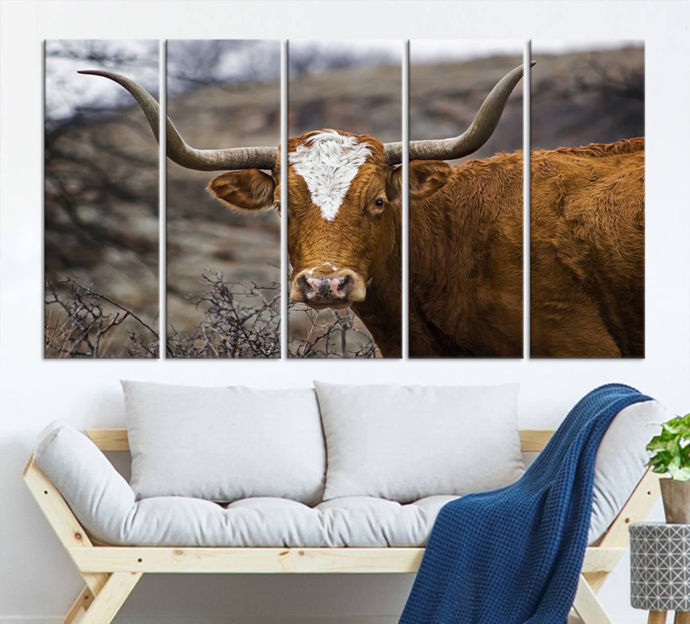 71797-MGV-CV-36X24-Texas Longhorn Canvas Wall Art - Longhorn Steer Canvas Wall Art Print- Rustic Western Animal Print, Large Longhorn Decor for Living Room,