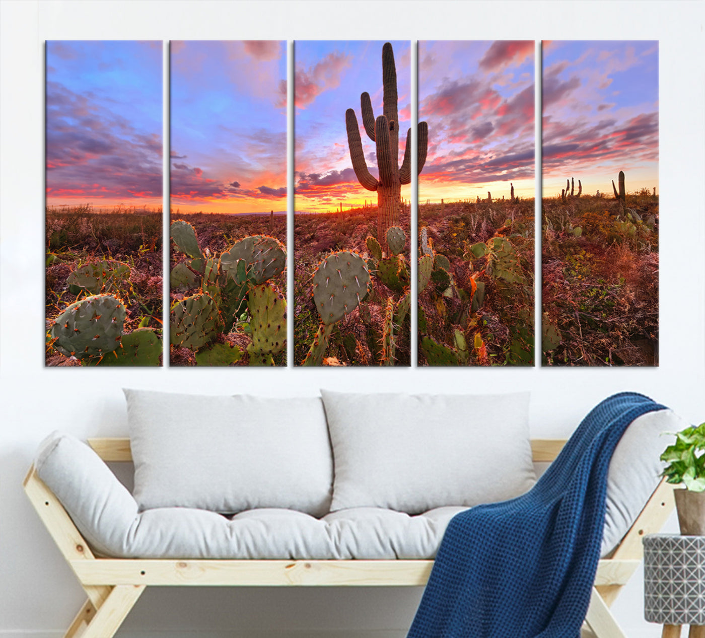 The Arizona Desert Sunset Wall Art Canvas Print hangs prominently.