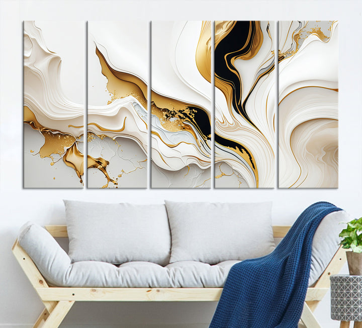 Abstract Geode Gold Marble Shape 3 - Pieces on Canvas Print