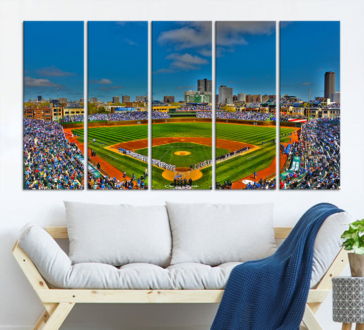 Wrigley Field Chicago Cubs Panoramic 3-Piece Canvas Wall Art - Iconic Baseball Stadium Print for Sports Lovers - Ready to Hang