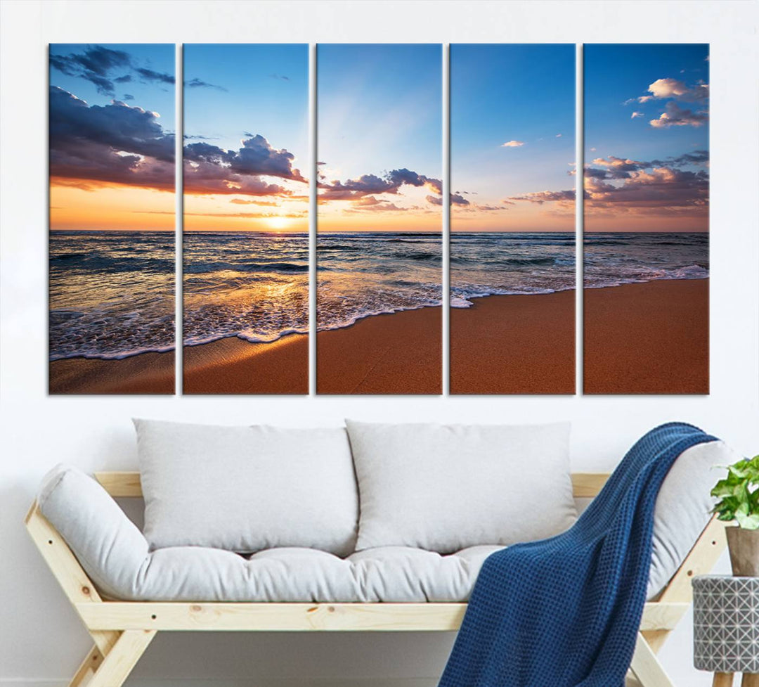 Golden Hour Beach Sunset Wall Art | Canvas Print | Ready to Hang | Coastal Wall Art for Living Room