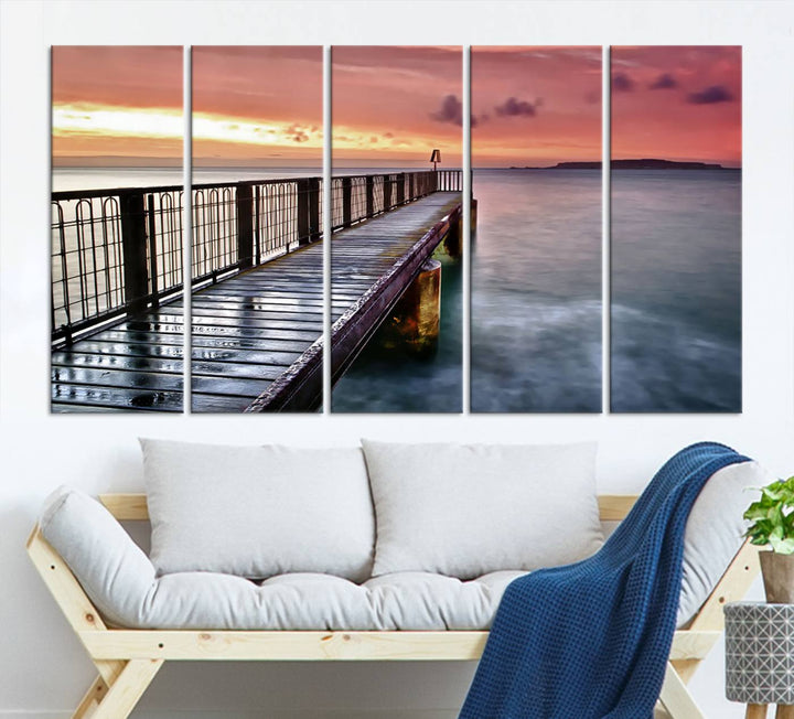 Serene Pier at Sunset Wall Art | Canvas Print | Ready to Hang | Coastal Decor for Living Room