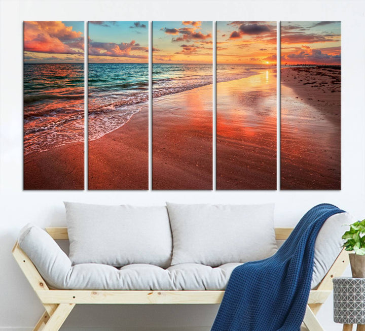 Stunning Sunset Beach Wall Art | Ocean Canvas Print | Coastal Wall Art | Ready to Hang | Tranquil Sunset Canvas for Home & Office Decor