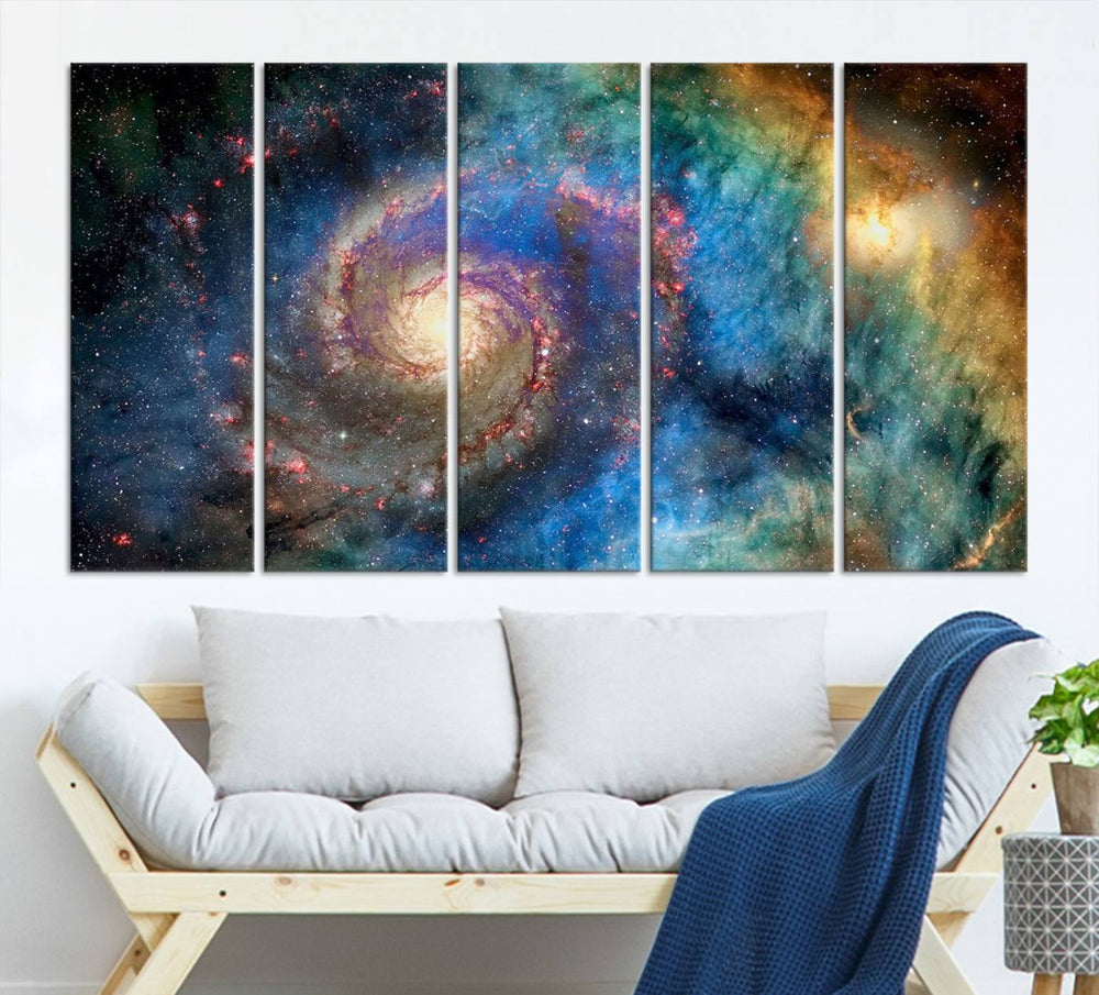 A Spiral Galaxy Wall Art Canvas Print hangs prominently.