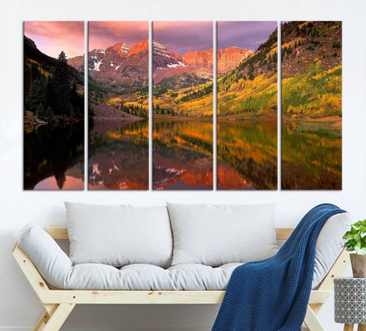 The Colorado Rockies Mountain Sunset Wall Art is a scenic nature canvas, ready to hang.