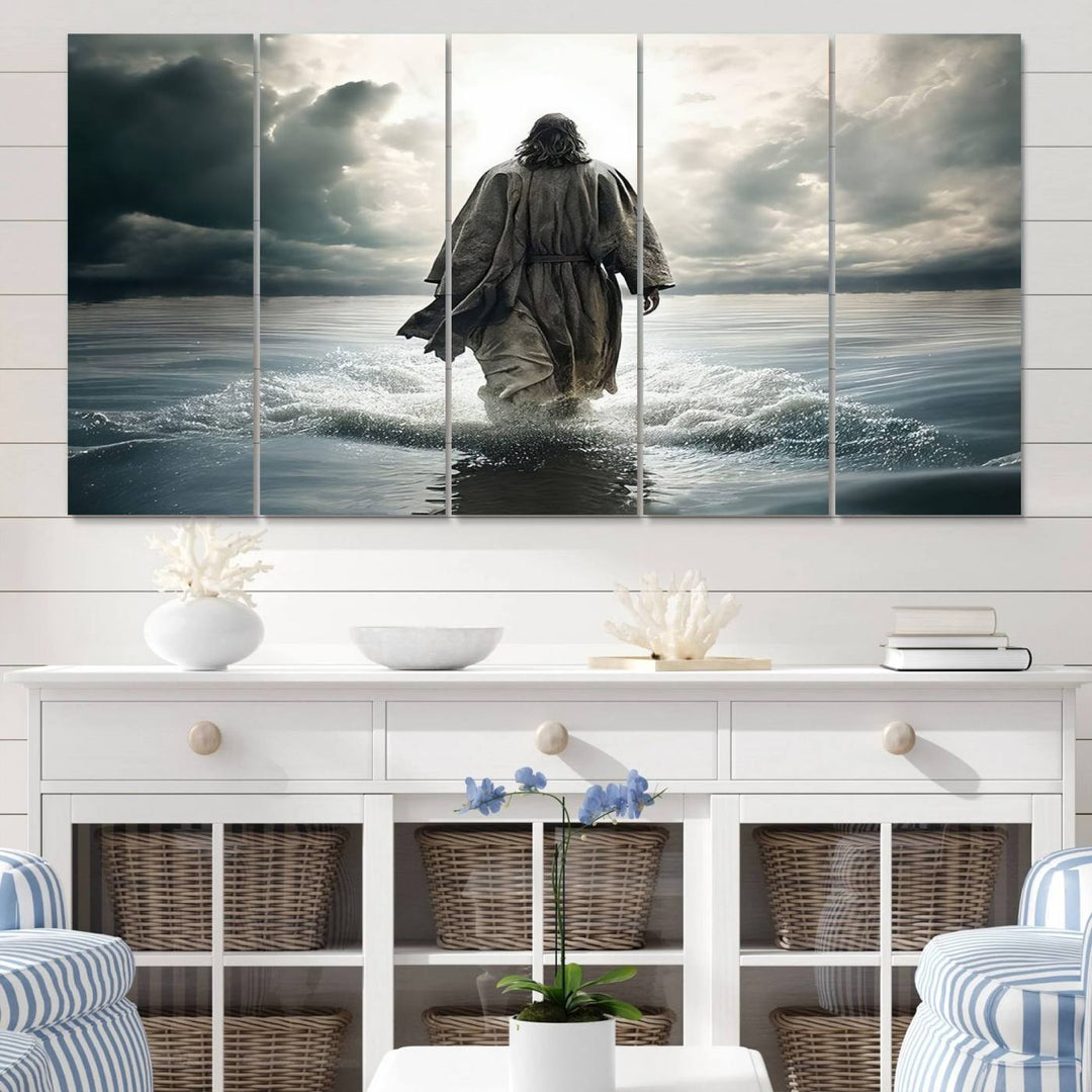 Jesus Walking on Water Wall Art | Canvas Print | Ready to Hang | Christian Home Decor | Spiritual Faith Wall Art | Inspirational Religious Wall Decor