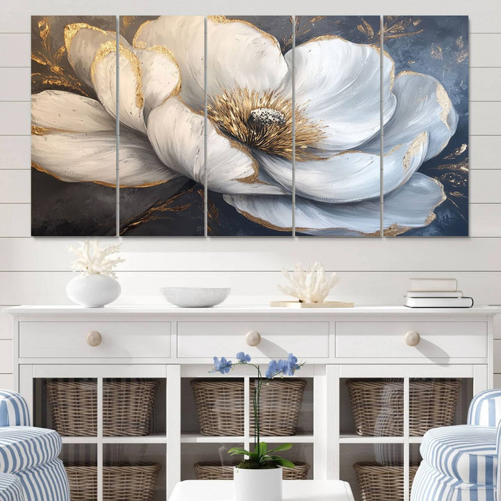 White Magnolia Flower Wall Art | Canvas Print | Abstract Floral Wall Decor | Elegant Bloom Artwork | Framed for Living Room or Bedroom