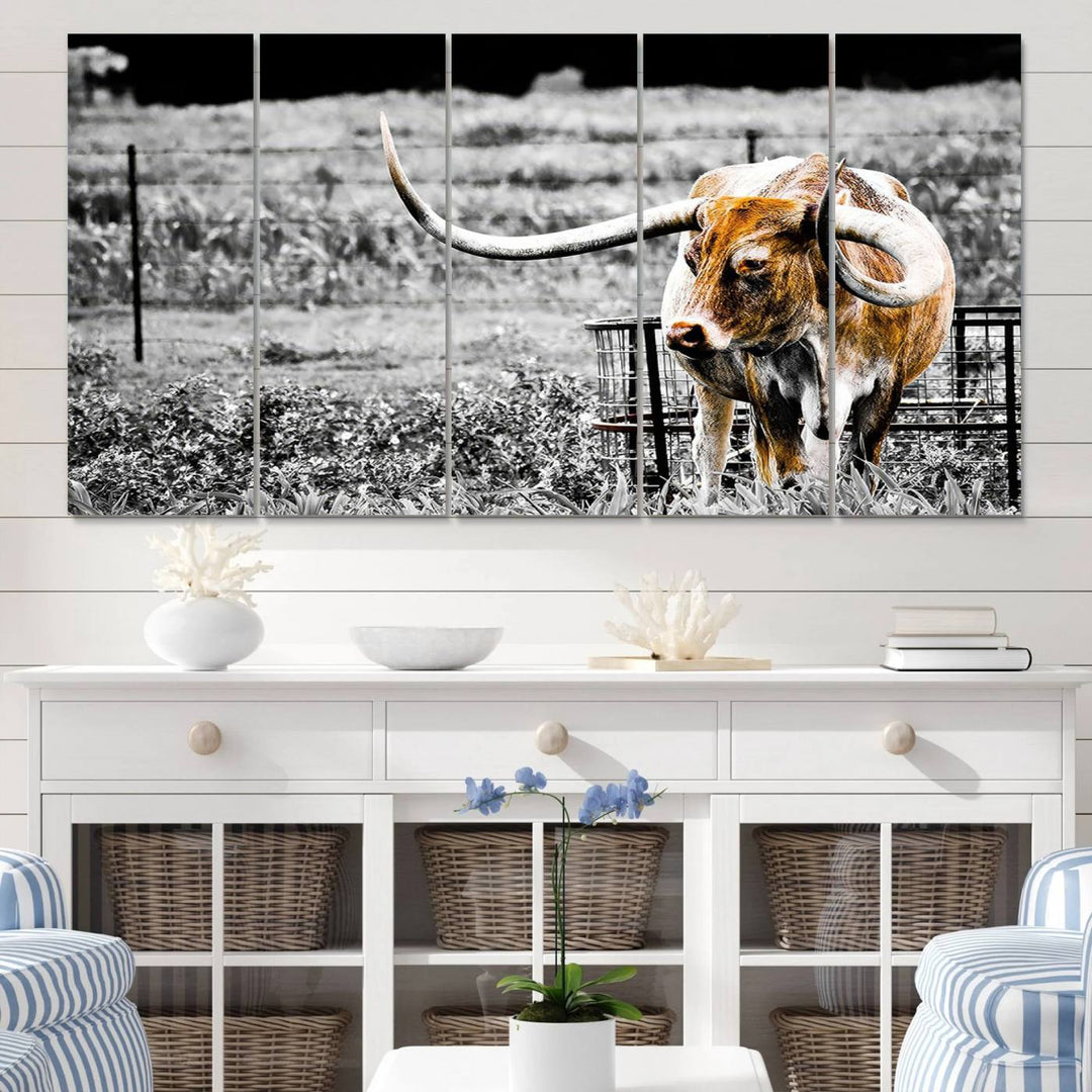 Majestic Texas Longhorn Cow Wall Art | Rustic Farmhouse Décor | Ready to Hang Canvas Print