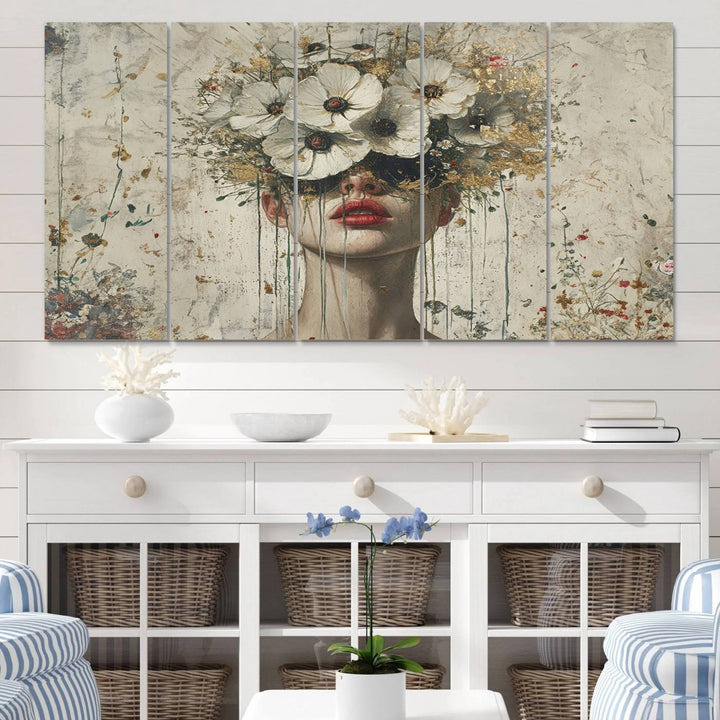 Abstract Floral Women Patel Wall Art Canvas Print