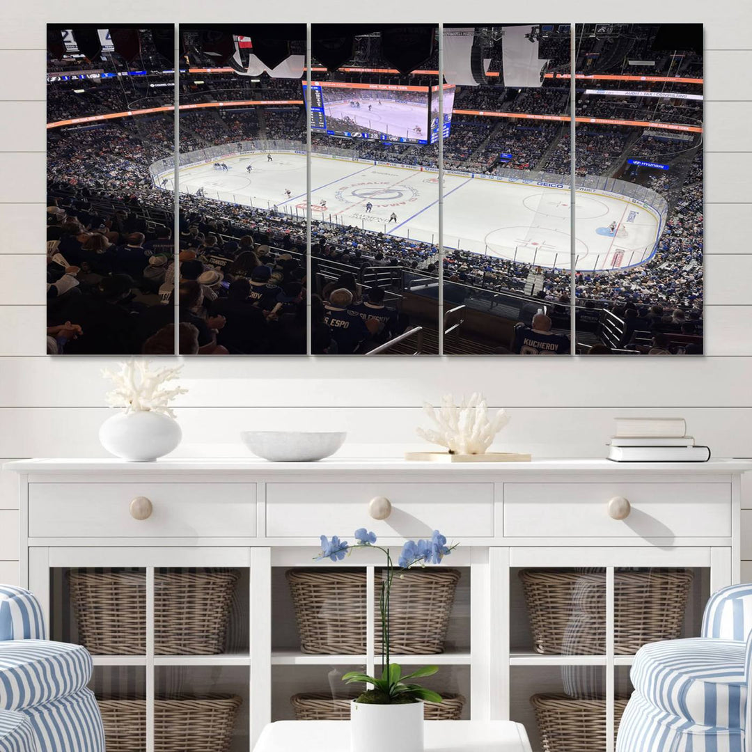 A wall art canvas of Amalie Arena, capturing NHL hockey in Florida.