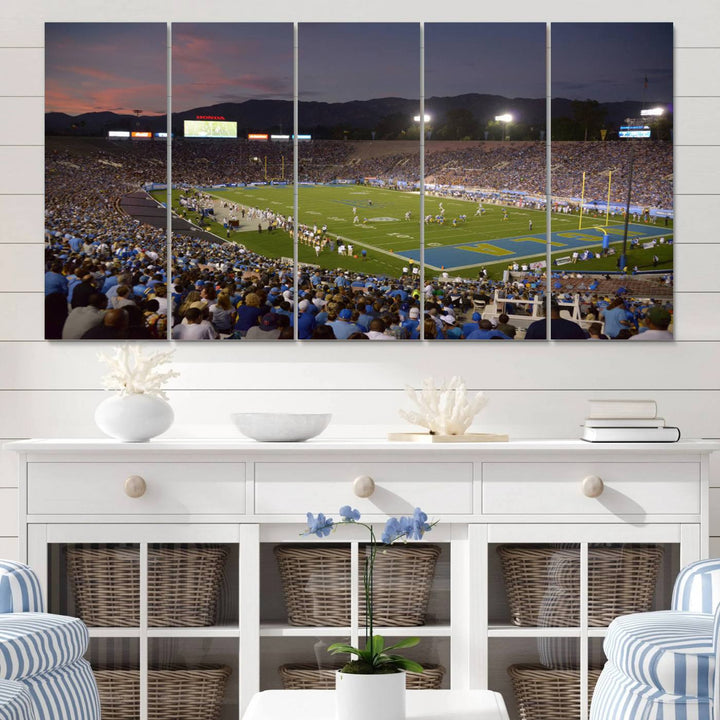 UCLA Bruins Football Team Print - Pasadena Rose Bowl Stadium Wall Art Canvas Print