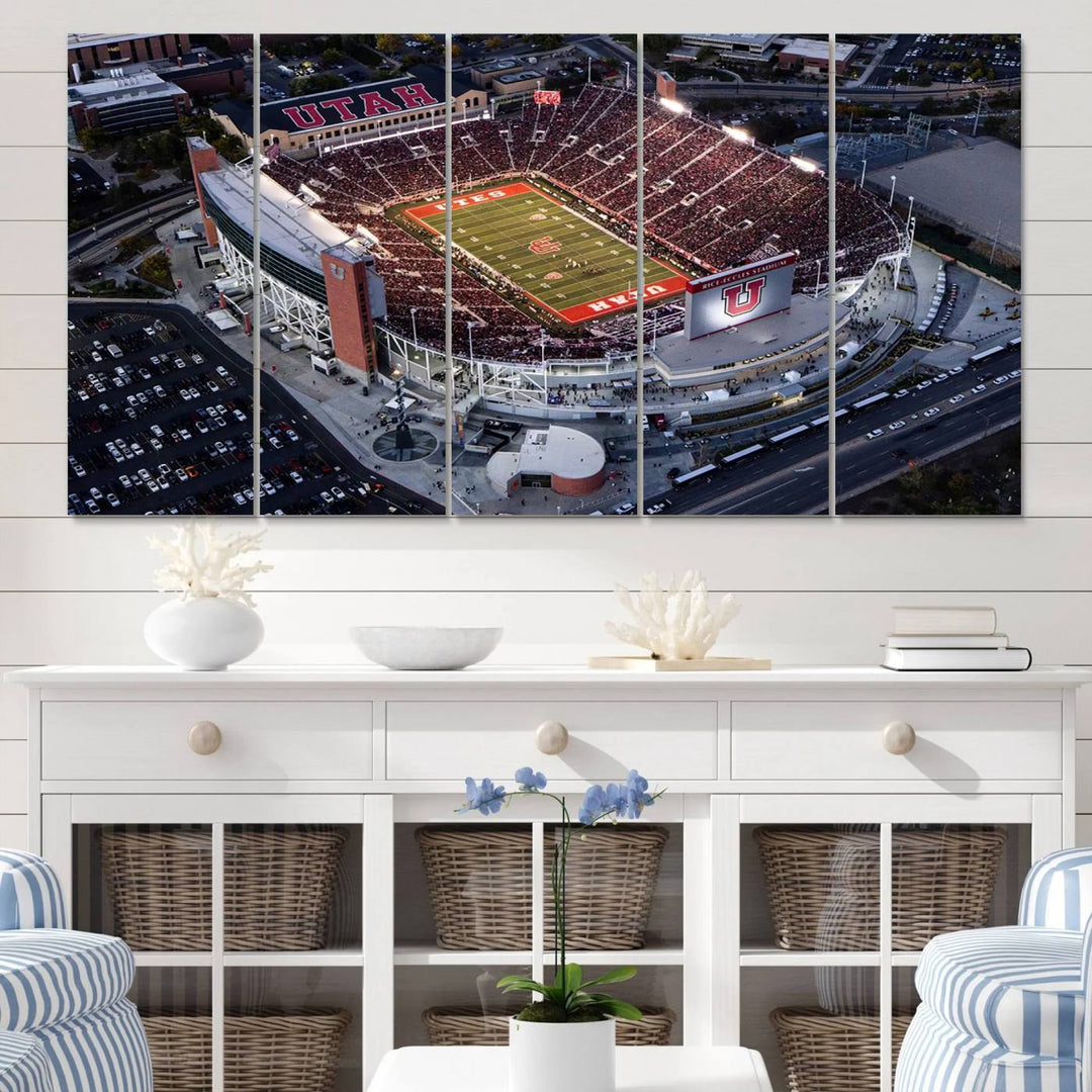 Utah Utes Football Team Print - Salt Lake City Rice-Eccles Stadium Wall Art Canvas Print