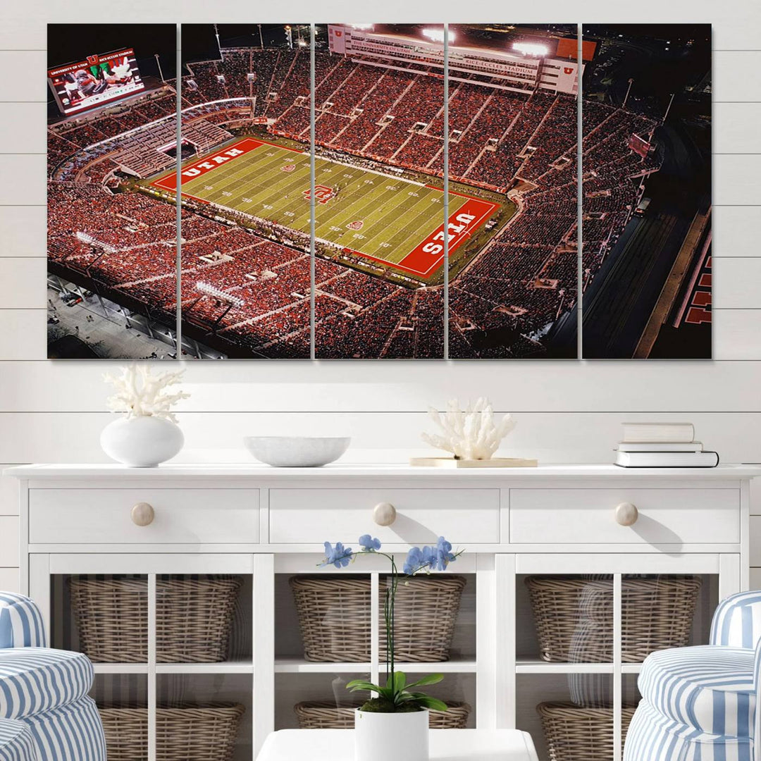 Utah Utes Football Team Print - Salt Lake City Rice-Eccles Stadium Wall Art Canvas Print