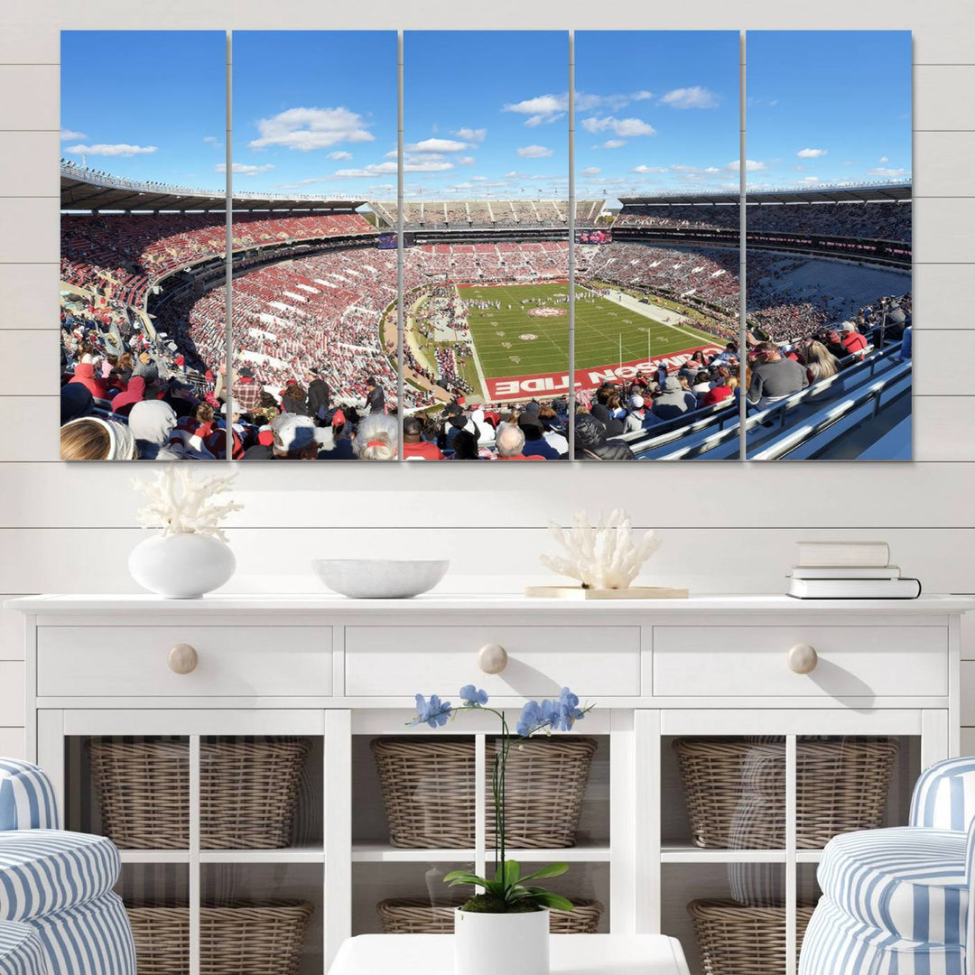 University of Alabama Crimson Tide Football Team Print - Tuscaloosa Bryant-Denny Stadium Wall Art Canvas Print