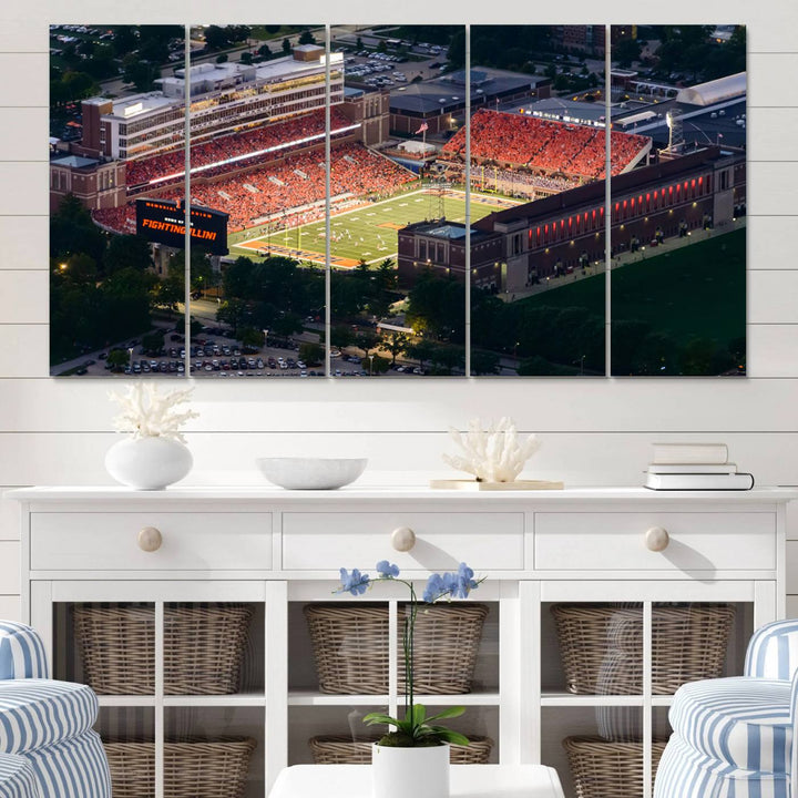 University of Illinois Fighting Illini Football Team Print - Champaign Illinois Memorial Stadium Wall Art Canvas Print