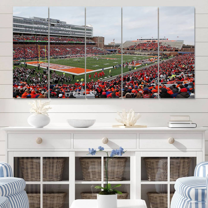 University of Illinois Fighting Illini Football Team Print - Champaign Illinois Memorial Stadium Wall Art Canvas Print