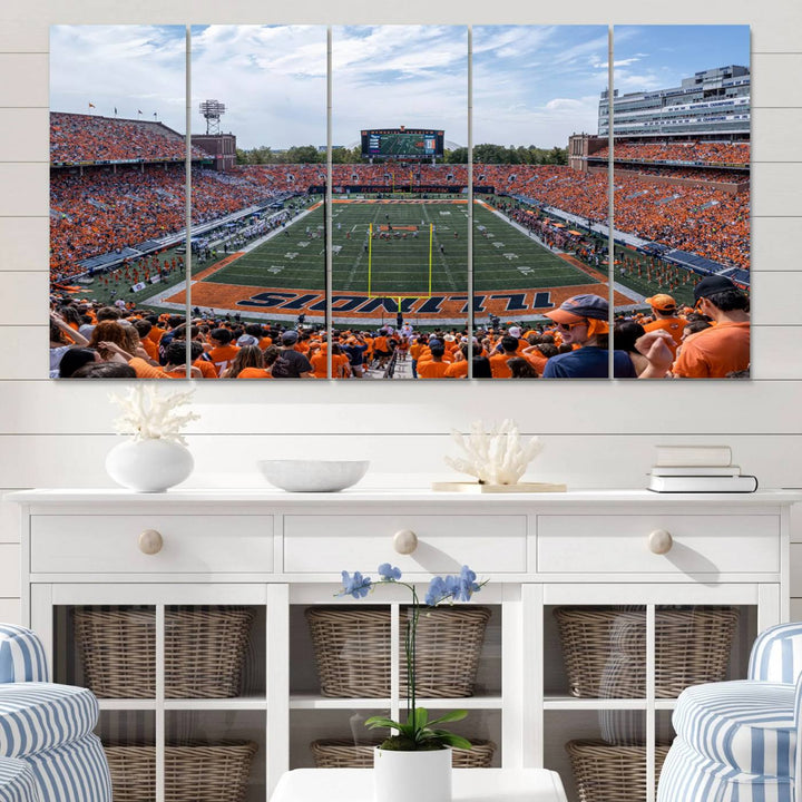 University of Illinois Fighting Illini Football Team Print - Champaign Illinois Memorial Stadium Wall Art Canvas Print